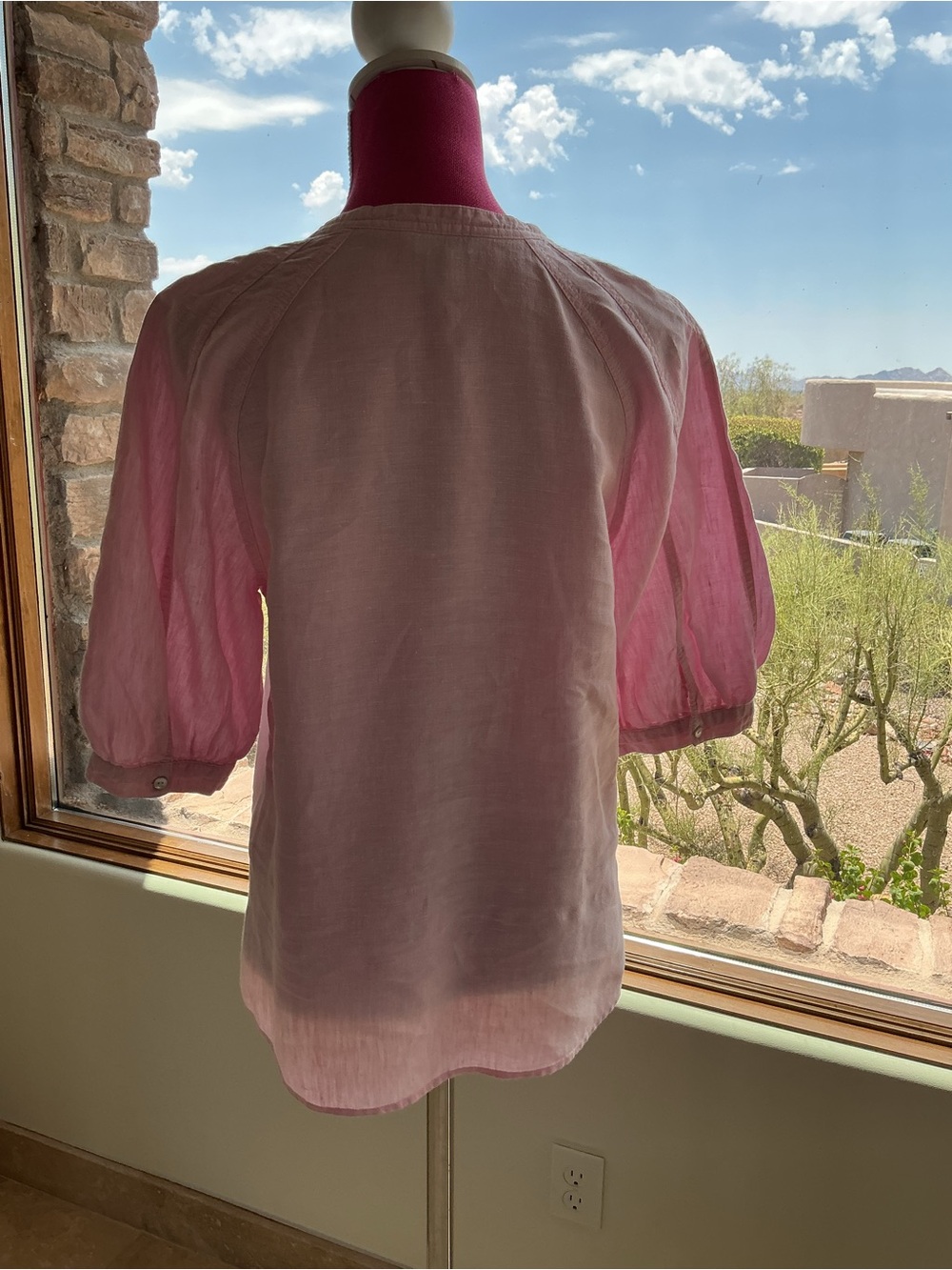Tommy Bahama Pale Pink Linen Split-Neck Top - Picture 2 of 4